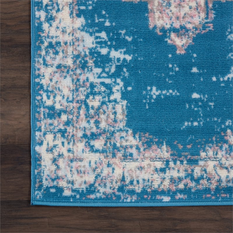 Nourison Grafix 6' Runner Blue Fabric Transitional Area Rug