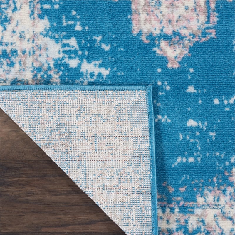 Nourison Grafix 6' Runner Blue Fabric Transitional Area Rug