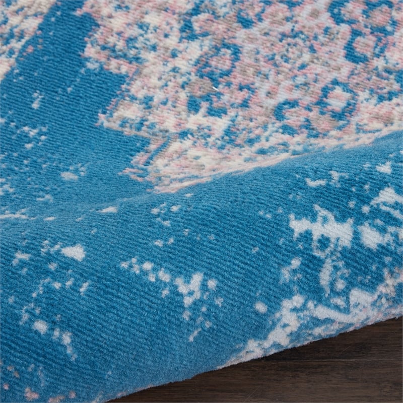 Nourison Grafix 6' Runner Blue Fabric Transitional Area Rug