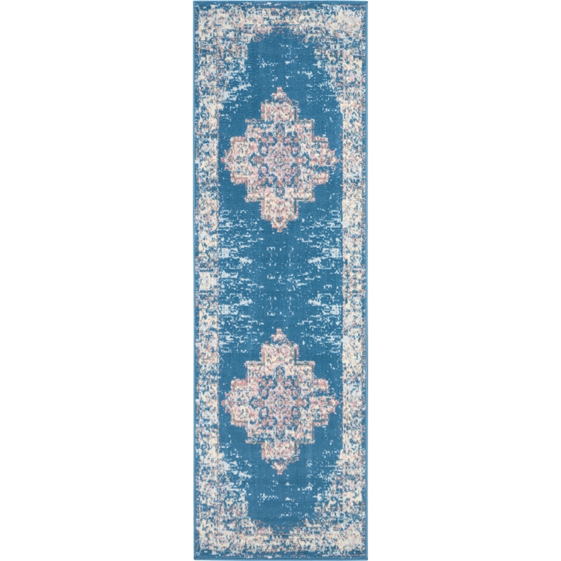 Nourison Grafix 6' Runner Blue Fabric Transitional Area Rug