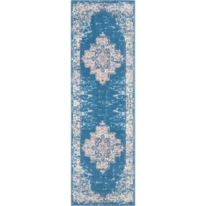 Nourison Grafix 6' Runner Blue Fabric Transitional Area Rug
