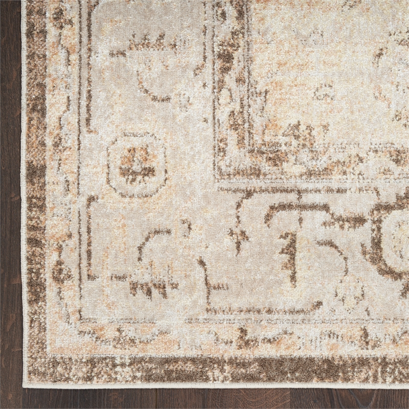 Nourison Astra Machine Washable Center medallion Beige Fabric Area Rug (2' x 4')