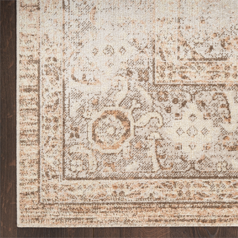 Nourison Astra Machine Washable Center medallion Beige Fabric Area Rug (2' x 4')