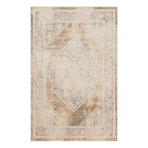 Nourison Astra Machine Washable Center medallion Beige Fabric Area Rug (2' x 4')