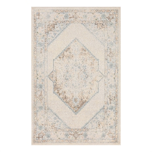 Nourison Astra Machine Washable Center medallion Ivory Blue  Area Rug (2' x 4')