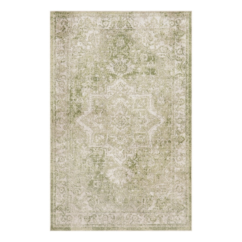 Nourison Astra Machine Washable Center medallion Ivory Green  Area Rug (2' x 4')
