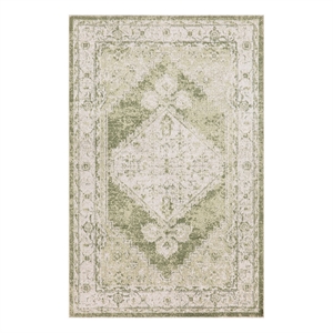Nourison Astra Machine Washable Center medallion Ivory Green  Area Rug (3' x 5')