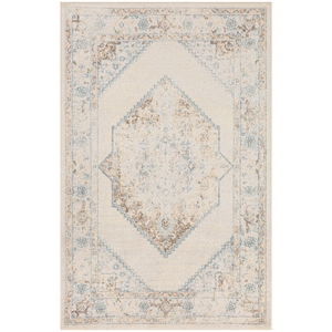 Nourison Astra Machine Washable Center medallion Ivory Blue  Area Rug (3' x 5')