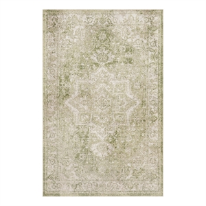 Nourison Astra Machine Washable Center medallion Ivory Green  Area Rug (3' x 5')