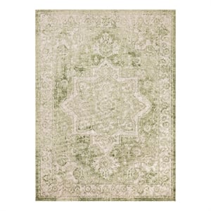 Nourison Astra Machine Washable Center medallion Ivory Green  Area Rug (4' x 6')