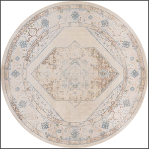 Nourison Astra Machine Washable Center medallion Ivory Blue  Area Rug (5' Round)