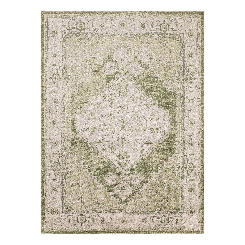 Nourison Astra Machine Washable Center medallion Ivory Green  Area Rug (5' x 7')