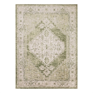 Nourison Astra Machine Washable Center medallion Ivory Green  Area Rug (5' x 7')