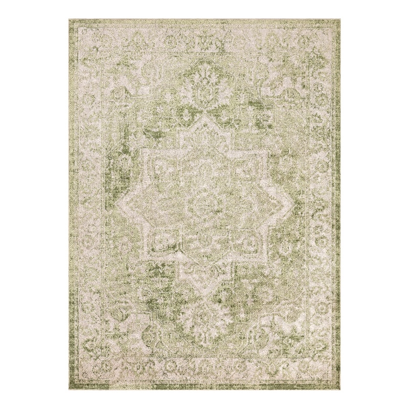 Nourison Astra Machine Washable Center medallion Ivory Green  Area Rug (5' x 7')