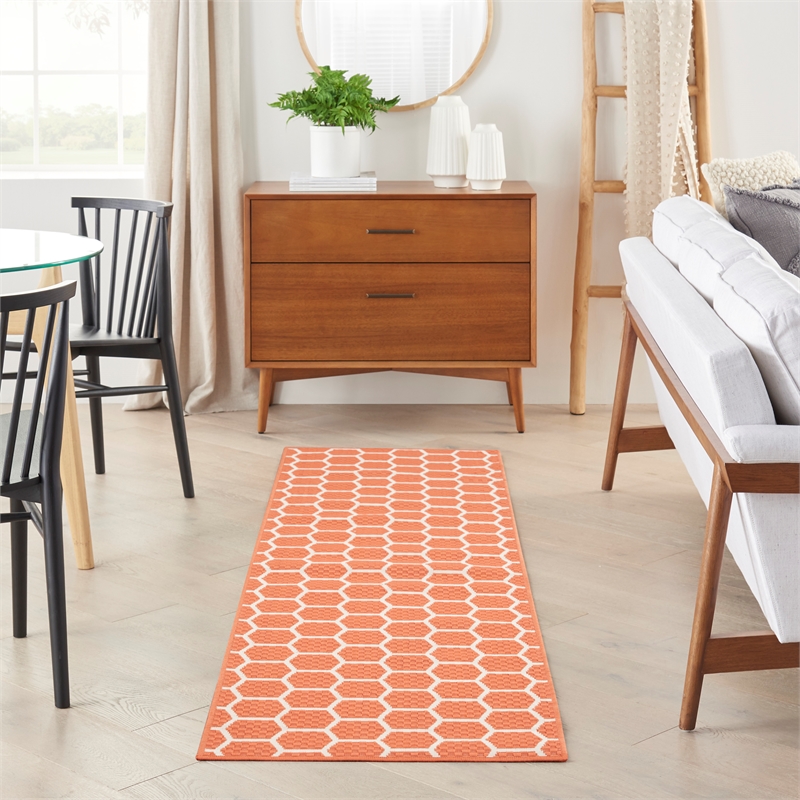 Nourison Reversible Ind/Outd 8' Runner Coral Area Rug