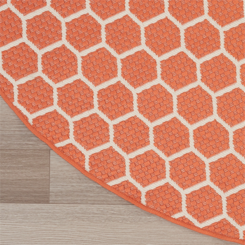 Nourison Reversible Ind/Outd 8' x Round Coral Area Rug