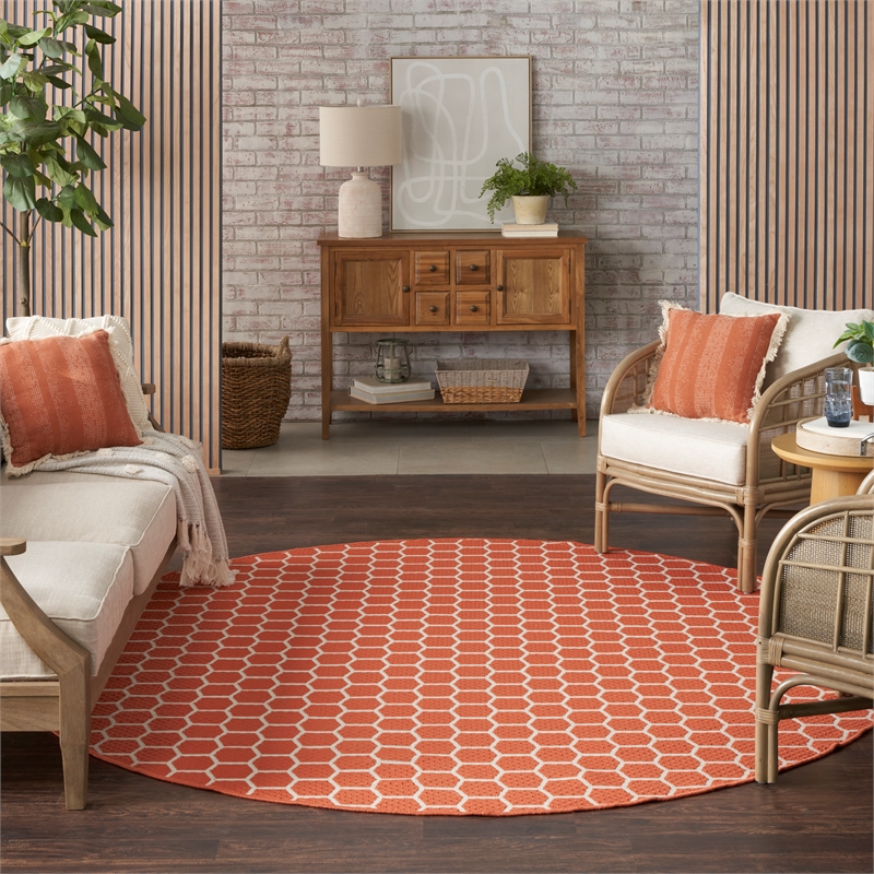 Nourison Reversible Ind/Outd 8' x Round Coral Area Rug