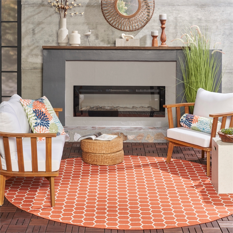 Nourison Reversible Ind/Outd 8' x Round Coral Area Rug