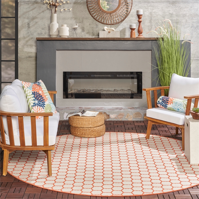 Nourison Reversible Ind/Outd 8' x Round Coral Area Rug