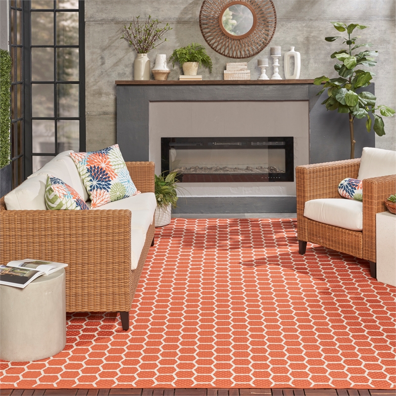 Nourison Reversible Ind/Outd 9' x 12' Coral Area Rug