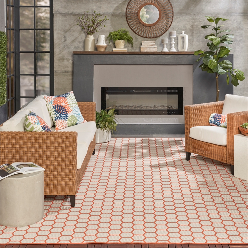Nourison Reversible Ind/Outd 9' x 12' Coral Area Rug