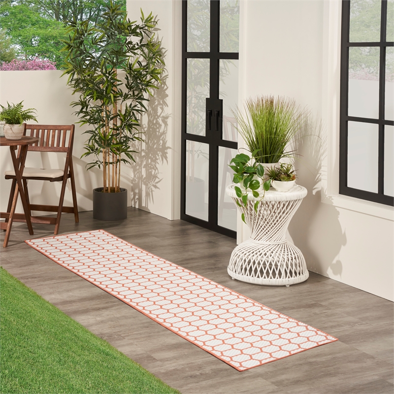 Nourison Reversible Ind/Outd 10' Runner Coral Area Rug