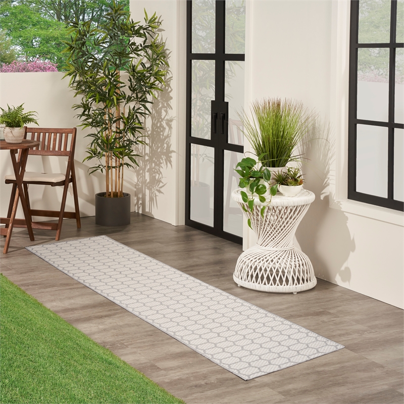 Nourison Reversible Ind/Outd 10' Runner Grey Area Rug