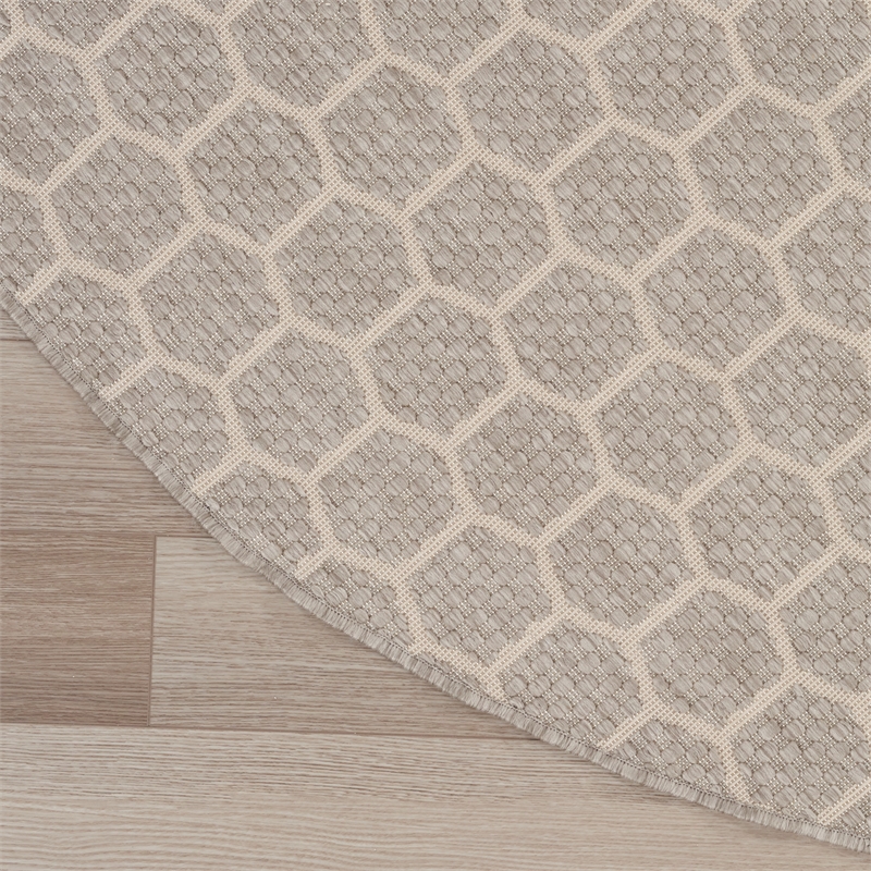 Nourison Reversible Ind/Outd 8' x Round Grey Area Rug