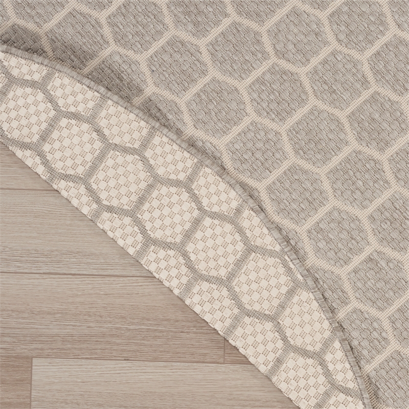 Nourison Reversible Ind/Outd 8' x Round Grey Area Rug
