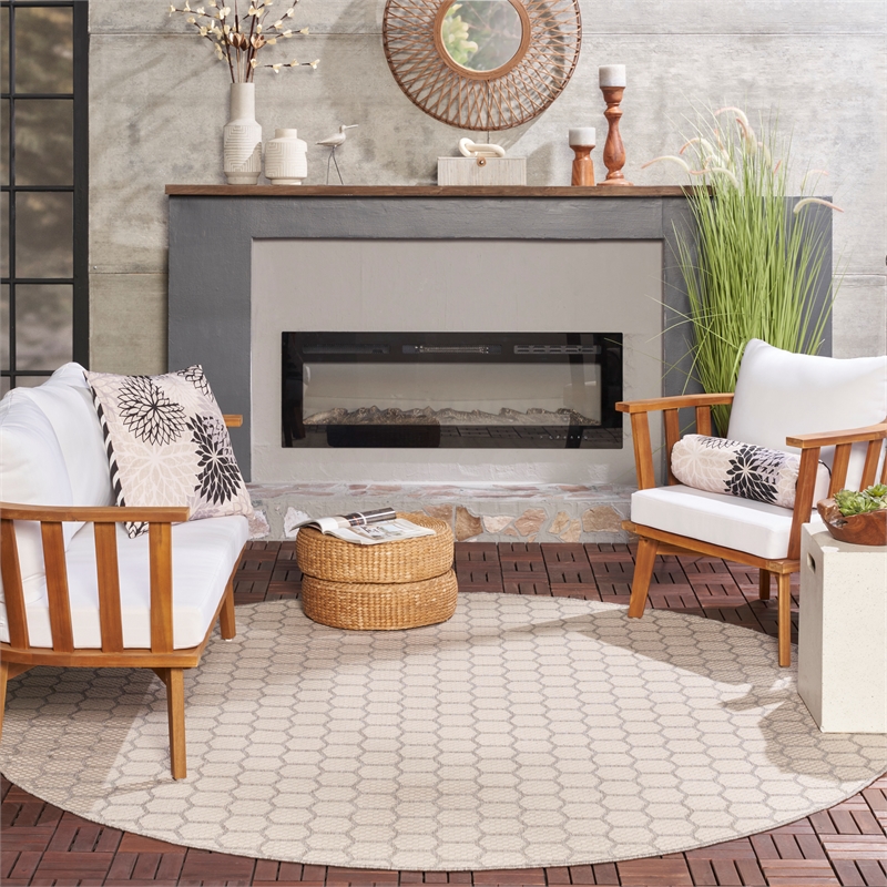 Nourison Reversible Ind/Outd 8' x Round Grey Area Rug
