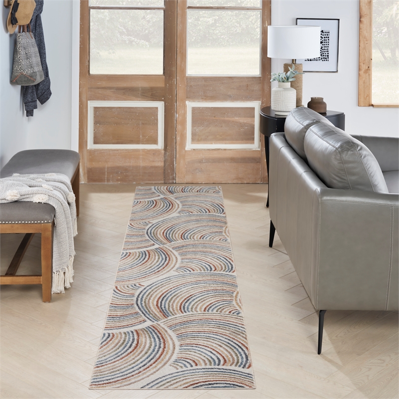 Nourison Astra Machine Washable 6' Runner Ivory Multicolor Area Rug