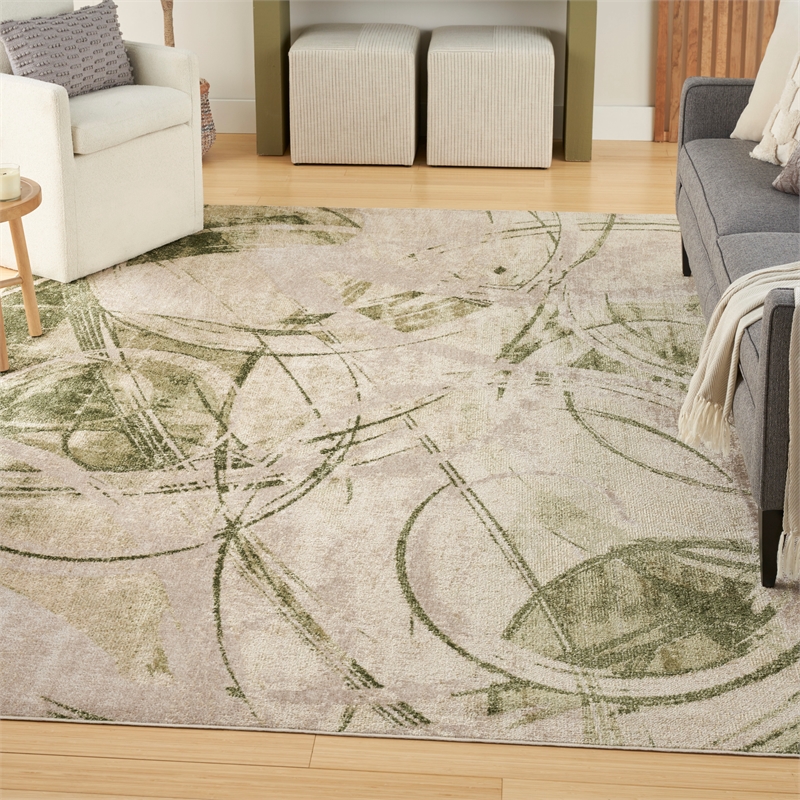 Nourison Astra Machine Washable 7' x 9' Beige Green Area Rug