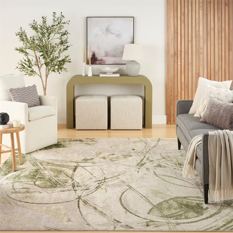 Nourison Astra Machine Washable 7' x 9' Beige Green Area Rug