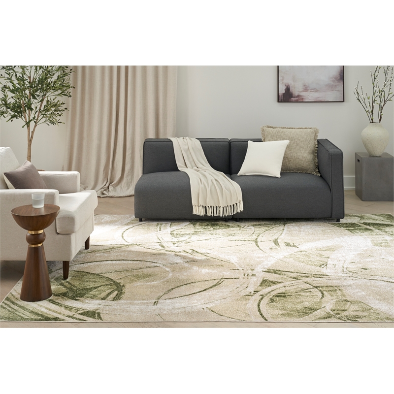 Nourison Astra Machine Washable 7' x 9' Beige Green Area Rug