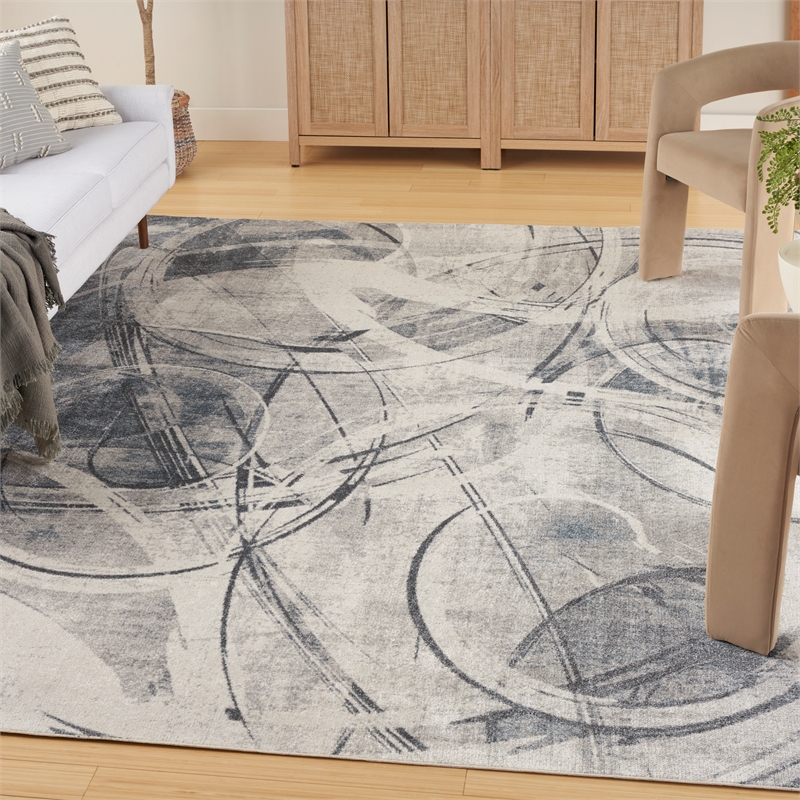 Nourison Astra Machine Washable 7' x 9' Silver Blue Area Rug