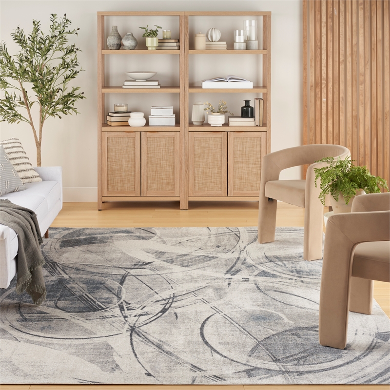 Nourison Astra Machine Washable 7' x 9' Silver Blue Area Rug