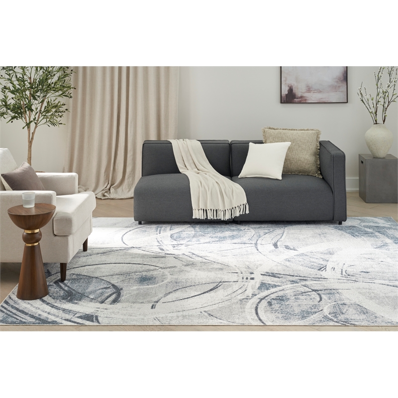 Nourison Astra Machine Washable 7' x 9' Silver Blue Area Rug