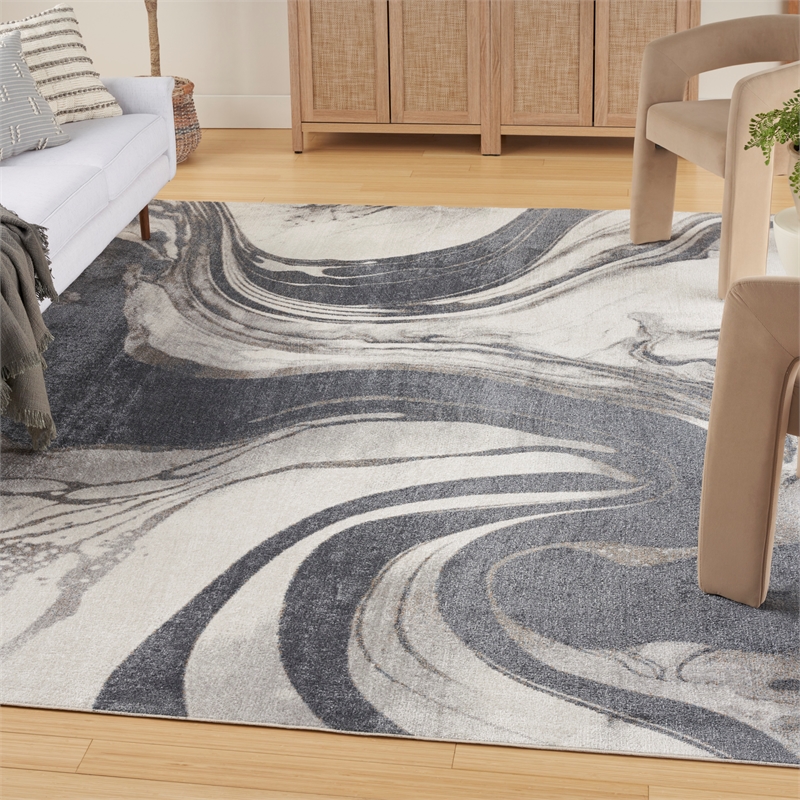 Nourison Astra Machine Washable 7' x 9' Ivory Grey Area Rug