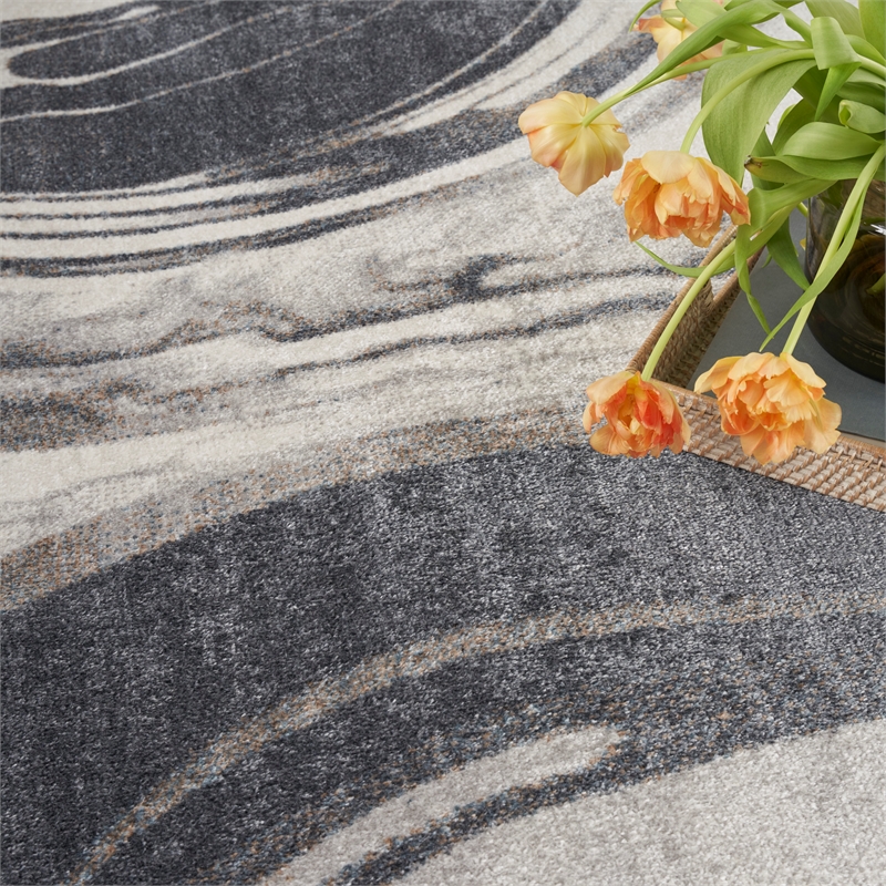 Nourison Astra Machine Washable 7' x 9' Ivory Grey Area Rug