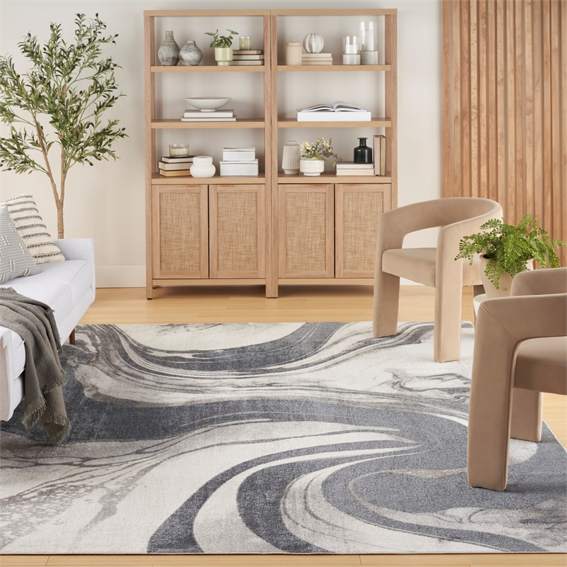 Nourison Astra Machine Washable 7' x 9' Ivory Grey Area Rug