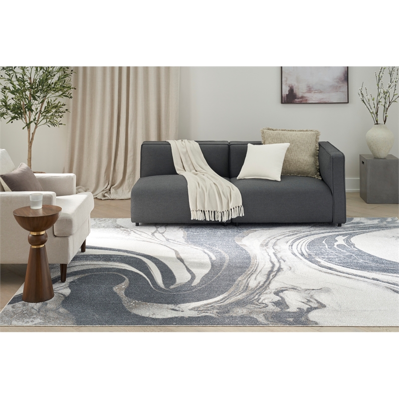 Nourison Astra Machine Washable 7' x 9' Ivory Grey Area Rug