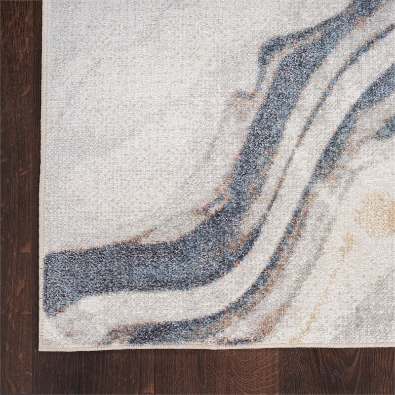 Nourison Astra Machine Washable 7' x 9' Ivory Blue Area Rug