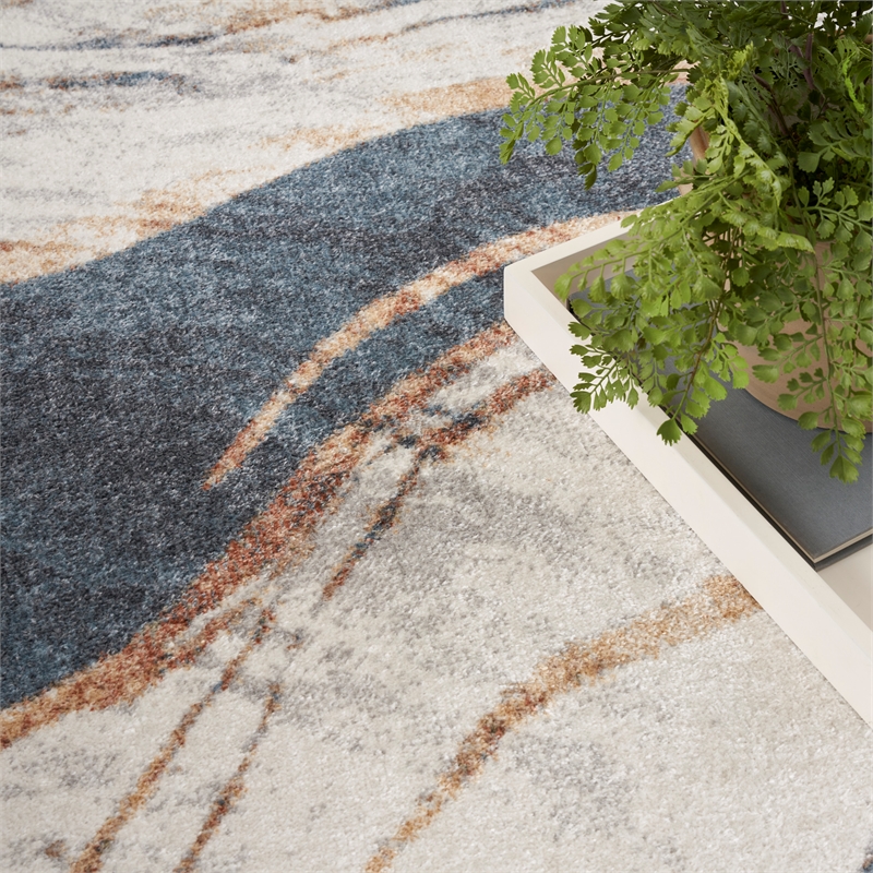 Nourison Astra Machine Washable 7' x 9' Ivory Blue Area Rug