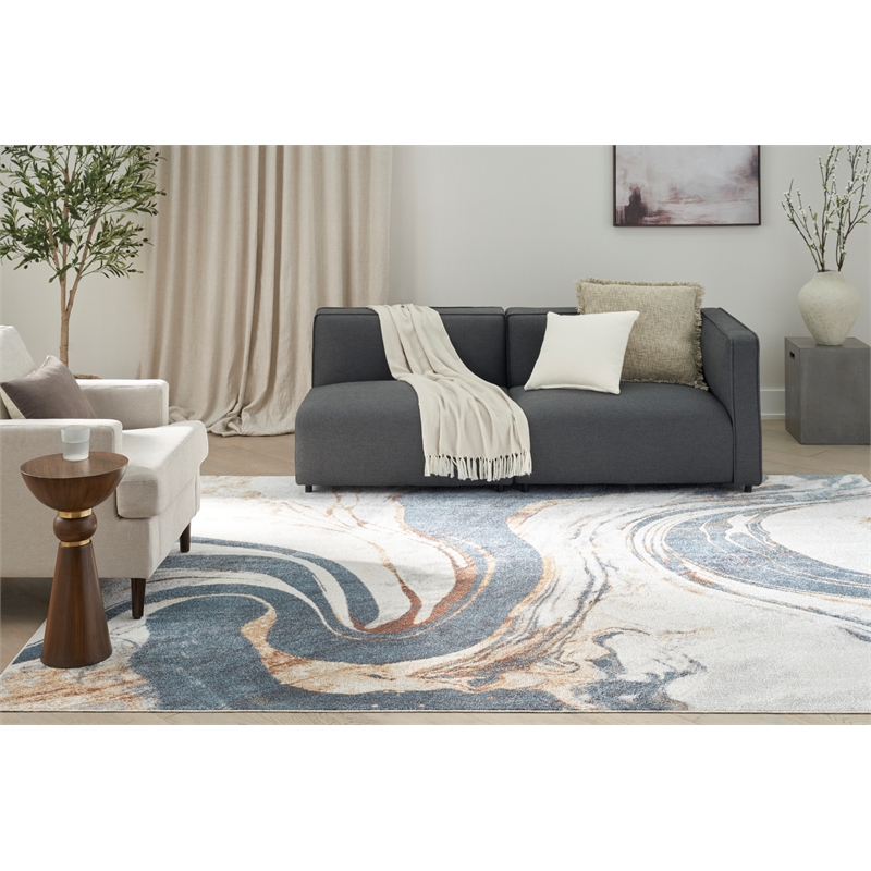Nourison Astra Machine Washable 7' x 9' Ivory Blue Area Rug