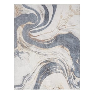 Nourison Astra Machine Washable 7' x 9' Ivory Blue Area Rug