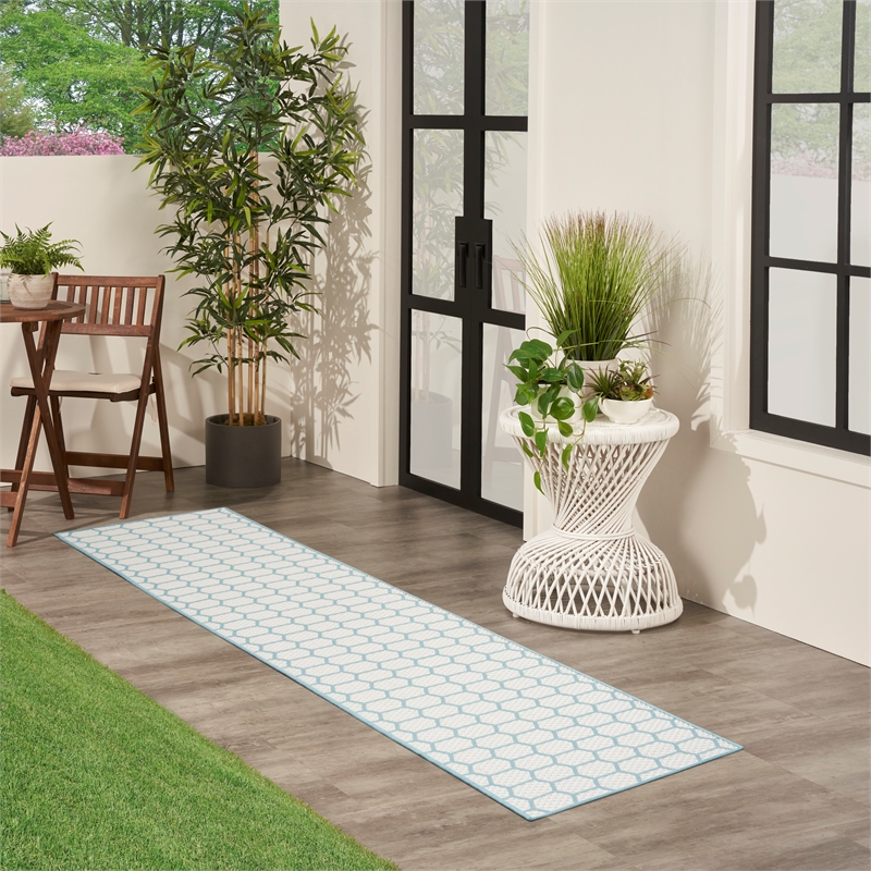 Nourison Reversible Ind/Outd 12' Runner Aqua Area Rug