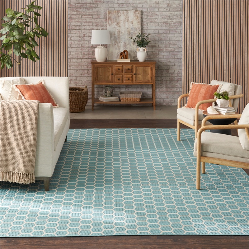 Nourison Reversible Ind/Outd 9' x 12' Aqua Area Rug