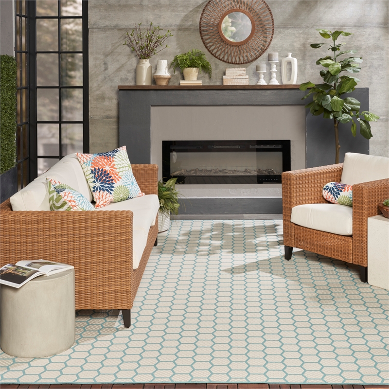Nourison Reversible Ind/Outd 9' x 12' Aqua Area Rug