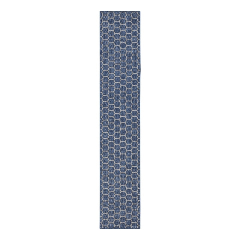Nourison Reversible Ind/Outd 10' Runner Blue Area Rug