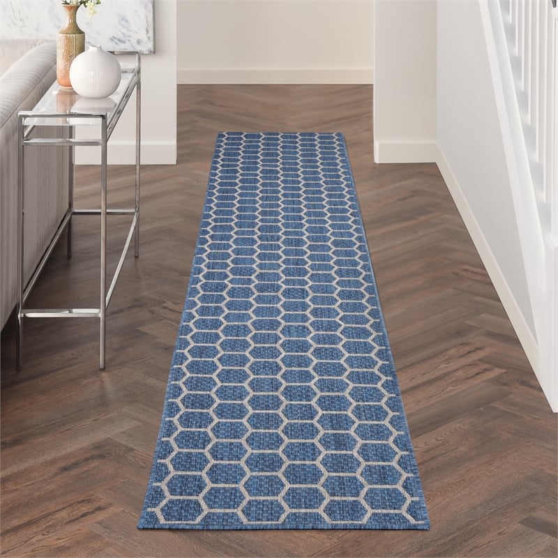 Nourison Reversible Ind/Outd 12' Runner Blue Area Rug